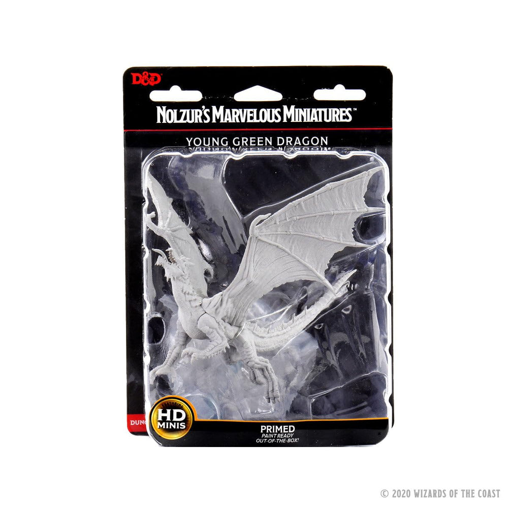 WizKids Young Green Dragon miniature front view primed for painting