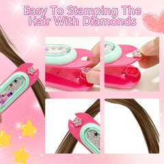 WJASI Hair Gem Stamper Kit in-action on hair demonstrates instant gem adhesion.
