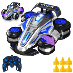 WJWMIRC remote-control roll stunt car blue top view, compact and agile.