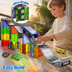 WMXDU magnetic trucks and linkable cars for train-style play.