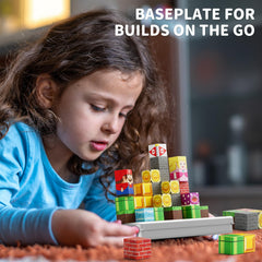 Kids build a castle with WMXDU blocks during a car ride.