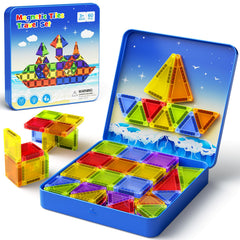WMXDU mini magnetic tiles travel set in a metal tin, easy on-the-go creativity