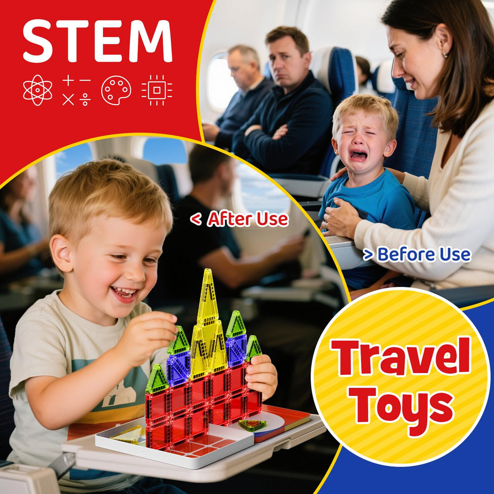 WMXDU travel magnetic tiles stored in iron case keep pieces organized during flights.