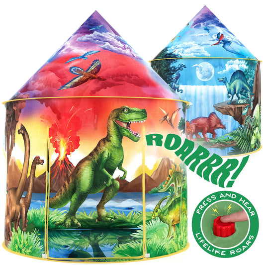 W&O Dinosaur Discovery Tent with Roar Button activates sounds for imaginative play