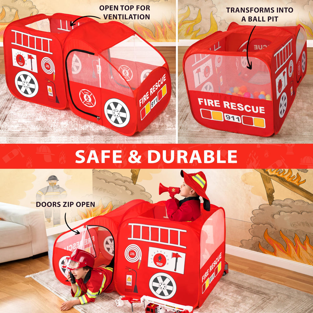 W&O Fire Truck Play Tent hose invites dramatic rescue adventures.