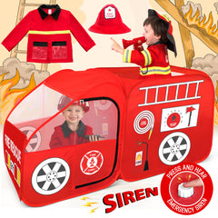 W&O Fire Truck Play Tent with Siren Button sparks imaginative rescue play.