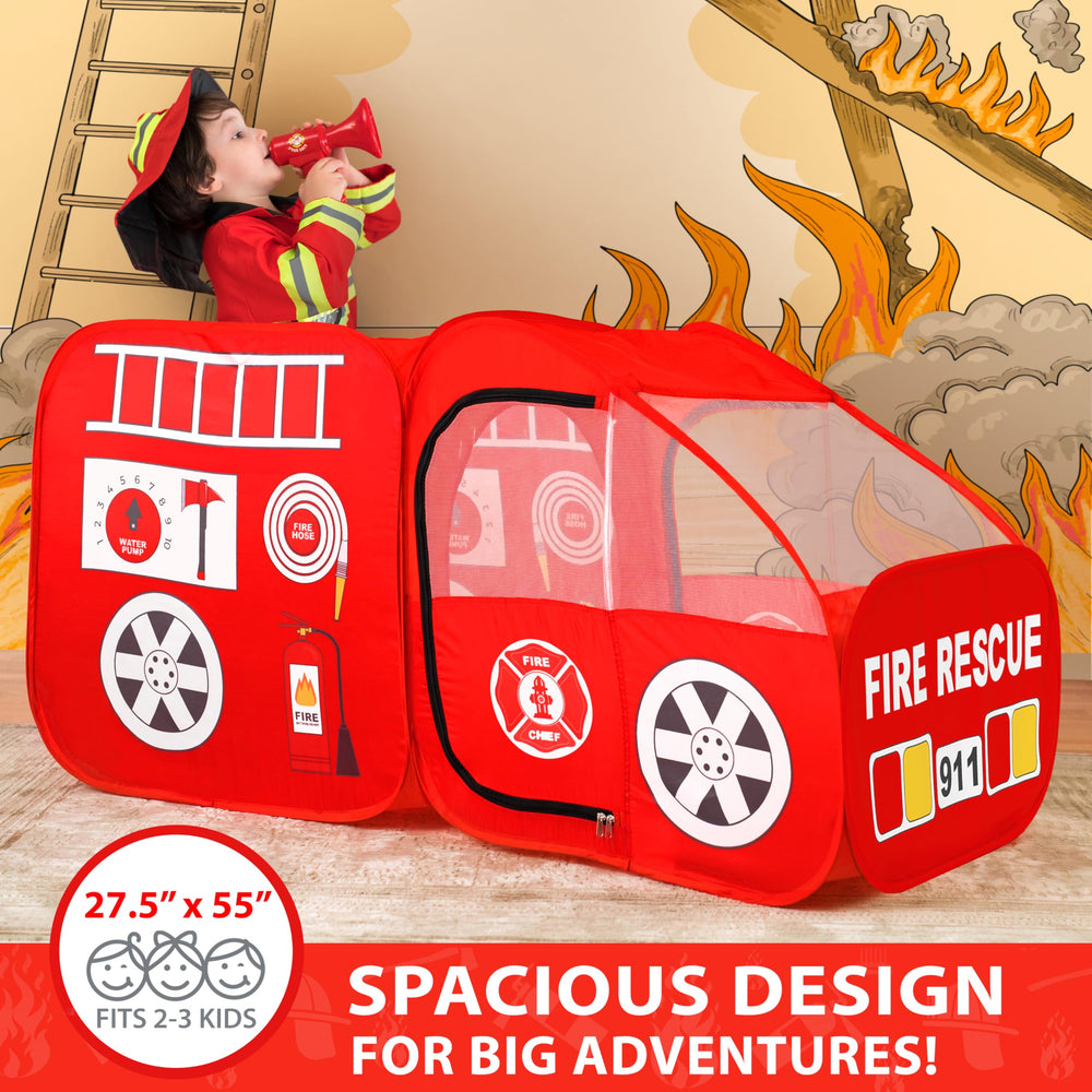 W&O Fire Truck Play Tent measures 55 by 53 inches for group play.
