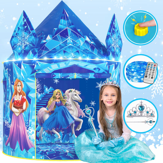 W&O Frozen Princess Tent LED lights create a magical play space for kids
