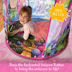 W&O Unicorn Sparkle tent interior artwork inspires colorful fantasy scenes.
