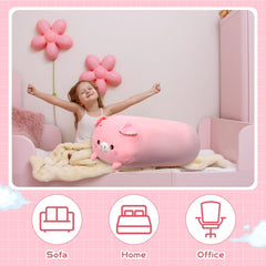 Woanger giant pig plush doubles as decorative accent in bedroom.