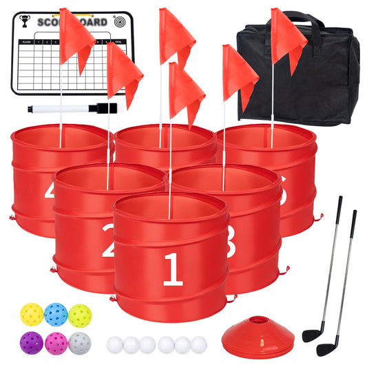 WodGod backyard golf set with 6 holes for portable outdoor fun and practice.