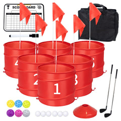 WodGod backyard golf set with 6 holes for portable outdoor fun and practice.