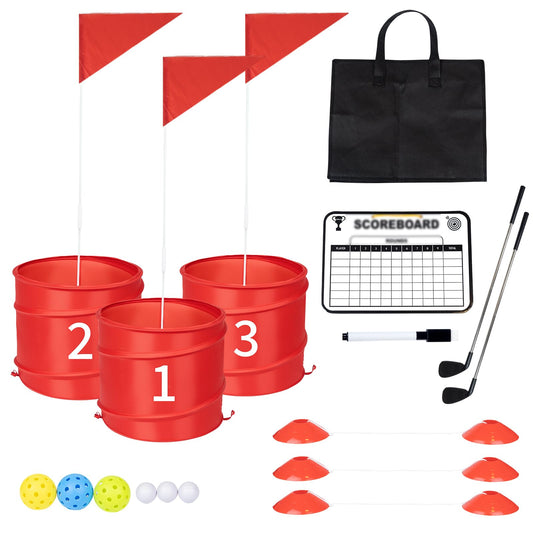 WodGod three-holes backyard golf set assembly for quick, portable outdoor play.