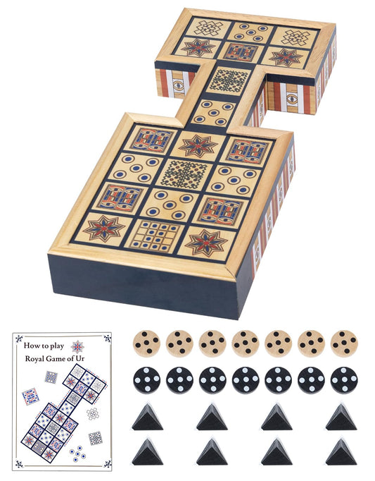 WodGod Wooden Royal Game of UR board with built-in drawers for easy setup