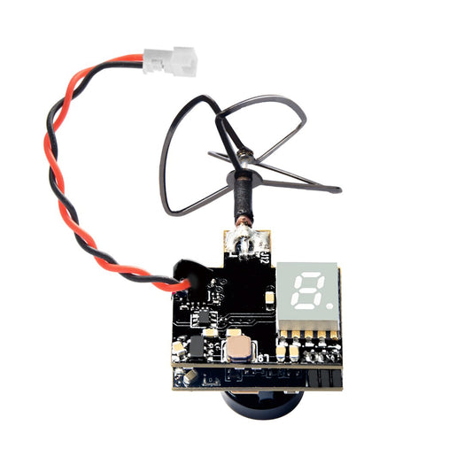 Wolfwhoop WT03 camera front view showing compact FPV setup and clear field of view