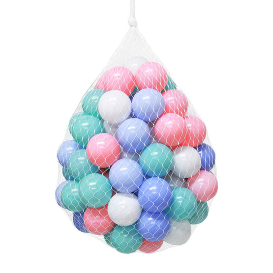 Wonder Space Soft Pit Balls pastel mix shown for gentle toddler play indoors.