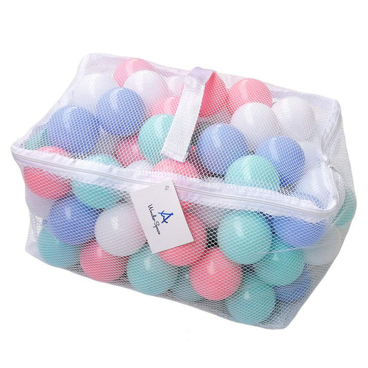 Wonder Space soft pit balls in pastel colors for safe toddler play.