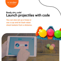 Launcher helps Dash shoot baskets from distance for interactive play