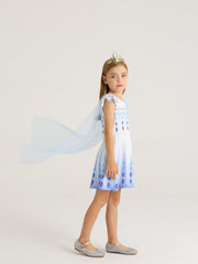 WonderBabe Snow Princess dress side view highlights puffy sleeves and twirl-ready silhouette.