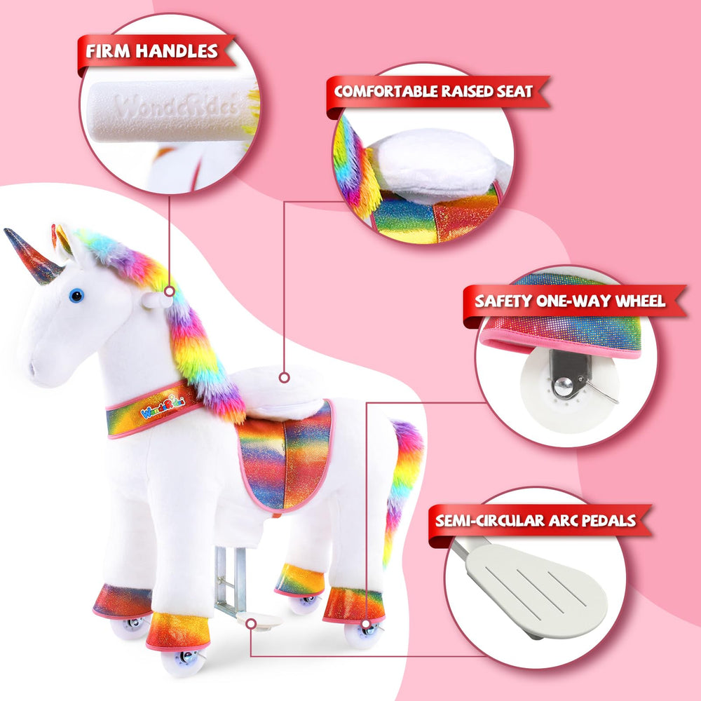 WondeRides ride-on unicorn plush fur close-up emphasizes cozy comfort during pretend adventures.