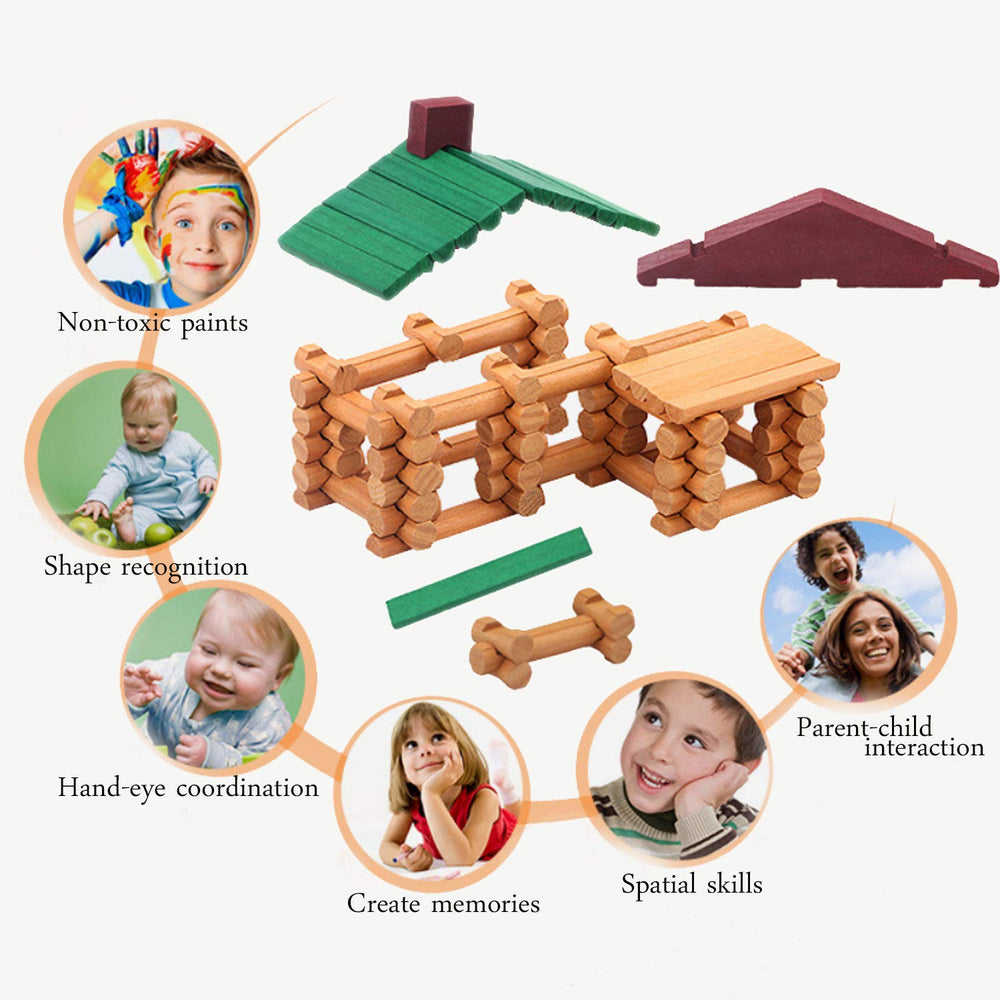 Wondertoys color-stained logs provide a realistic look and tactile satisfaction during assembly.