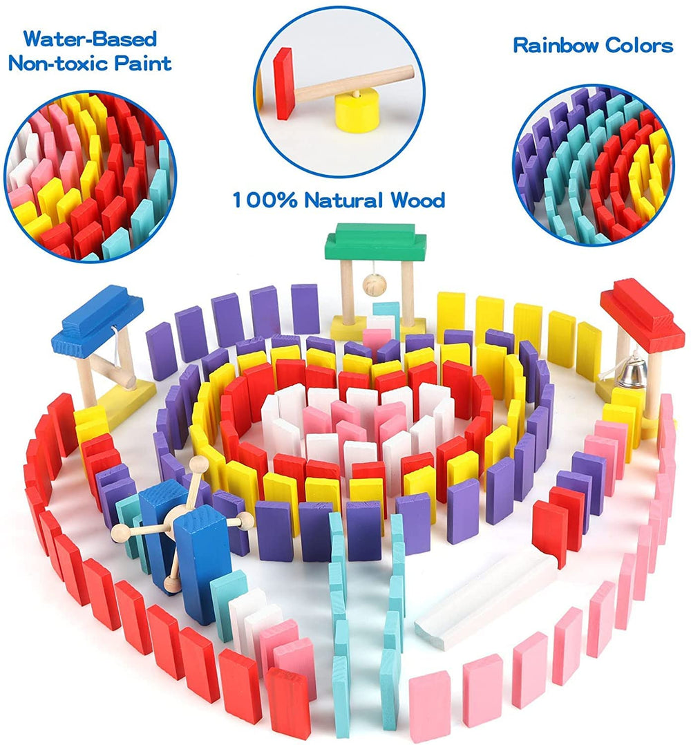 Wondertoys durable wooden dominoes with flat edges for safe handling.