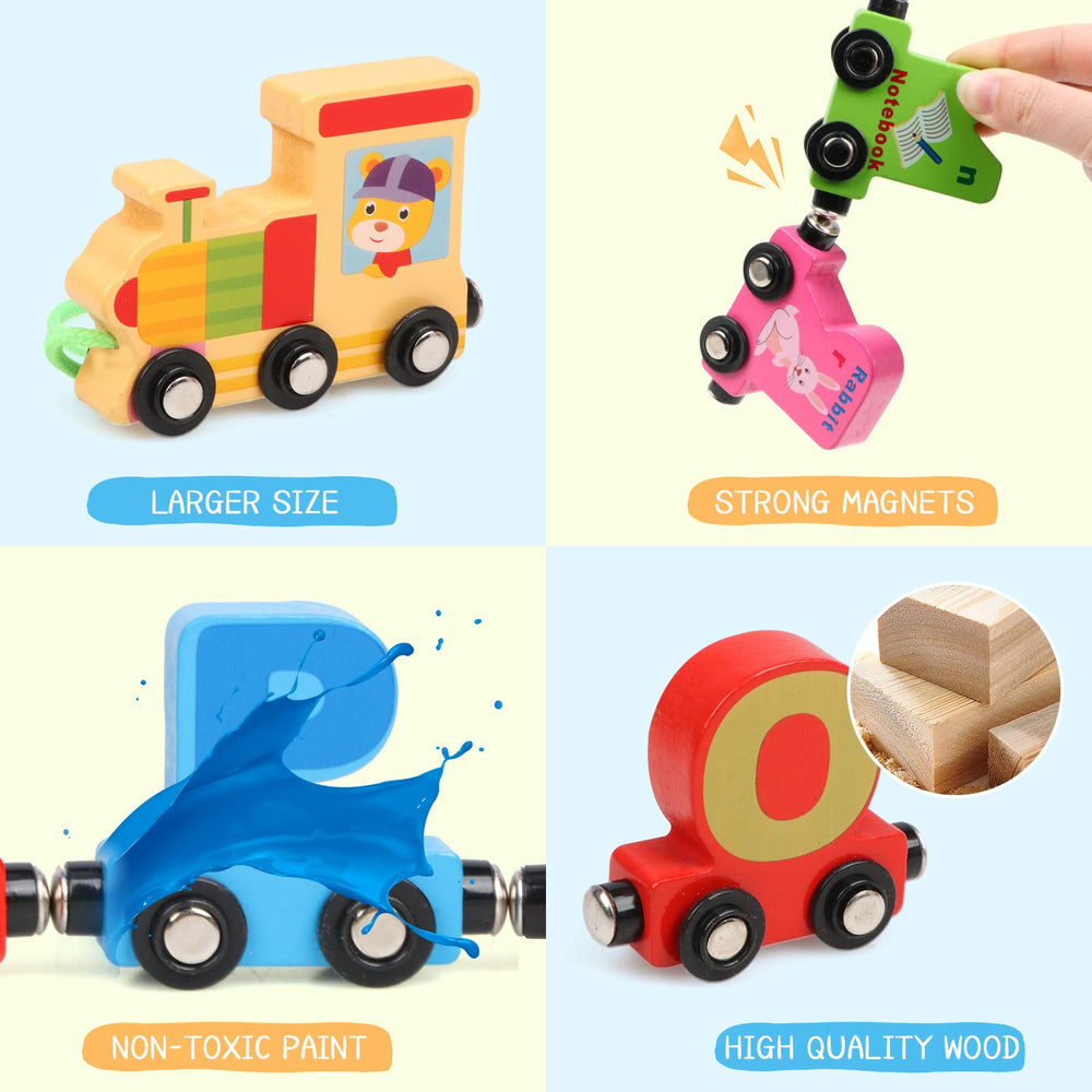 Wondertoys alphabet train magnets enable secure connections for teamwork