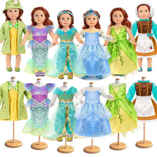 WONDOLL 18-inch doll princess dresses in vibrant colors for imaginative play.