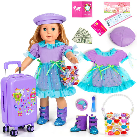 WONDOLL 18-inch travel suitcase shows sturdy, durable play appeal for doll adventures.