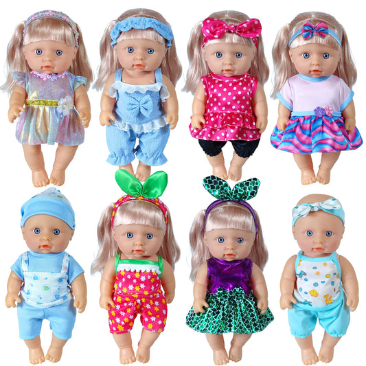 WONDOLL 19pc doll clothes set front view for 8–10 inch dolls, versatile dress options.