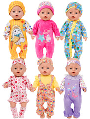 WONDOLL 6 sets of doll rompers with animal prints for imaginative play.