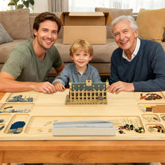 Wood City Baseplate Table supports Lego sessions and family crafting.