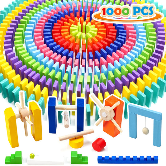 Wood City 1000-piece dominoes set with storage box for family play