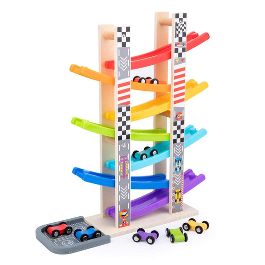 Wood City toddler race track set overview for engaging, colorful play.