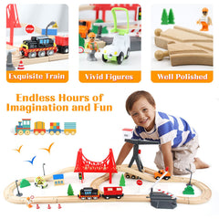 WOOD CITY Wooden Train Set truck-mounted crane expands lifting play for kids.