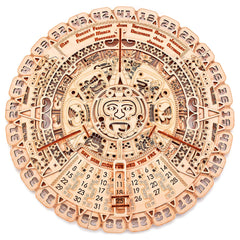 Wood Trick Mayan calendar wall-assembly shows a durable wooden model kit for stylish home display.