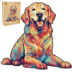WOODBESTS Golden Retriever puzzle front cover with vibrant fur patterns for immersive play.