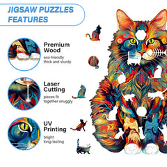 WOODBESTS Maine Coon puzzle assembling action invites mindful focus during downtime