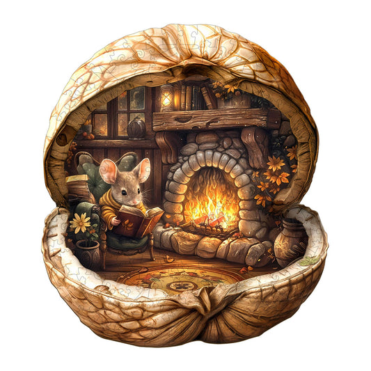 WOODBESTS Mouse's Walnut House puzzle shows a cozy walnut home scene for mindful family play