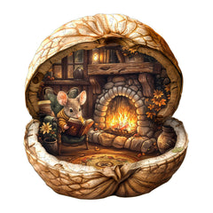 WOODBESTS Mouse's Walnut House puzzle shows a cozy walnut home scene for mindful family play