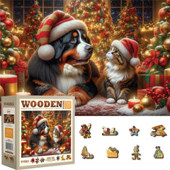 WOODEN.CITY 500-piece puzzle featuring a festive dog and cat for cozy family fun