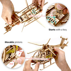 WOODEN.CITY Helicopter 3D model rotor closeup reveals moving rotor blades clearly.