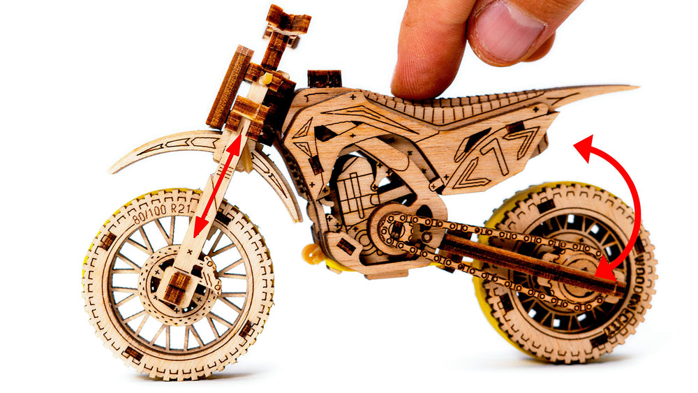 WOODEN.CITY Motocross 3D Puzzle all-inclusive kit supports a complete crafting journey.