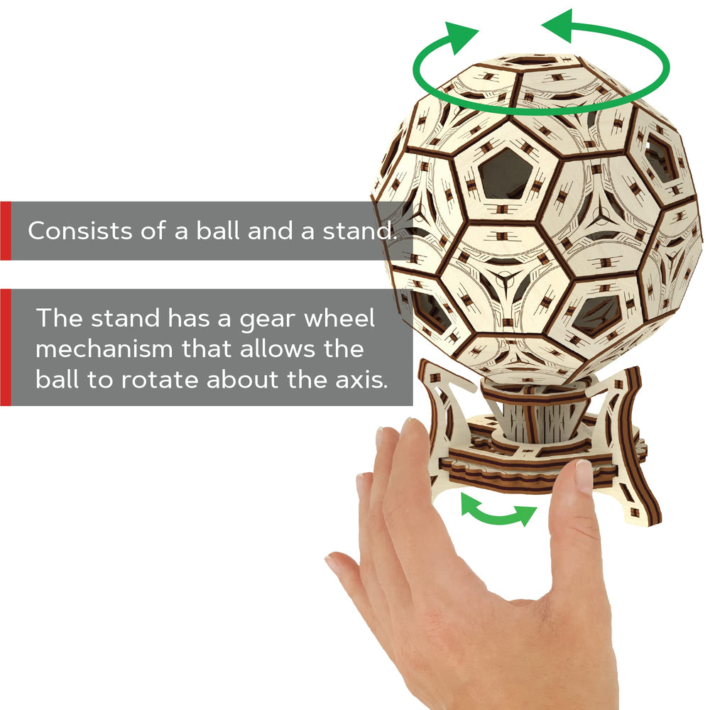 Wooden.City Football Cup rotating trophy top shown in action.