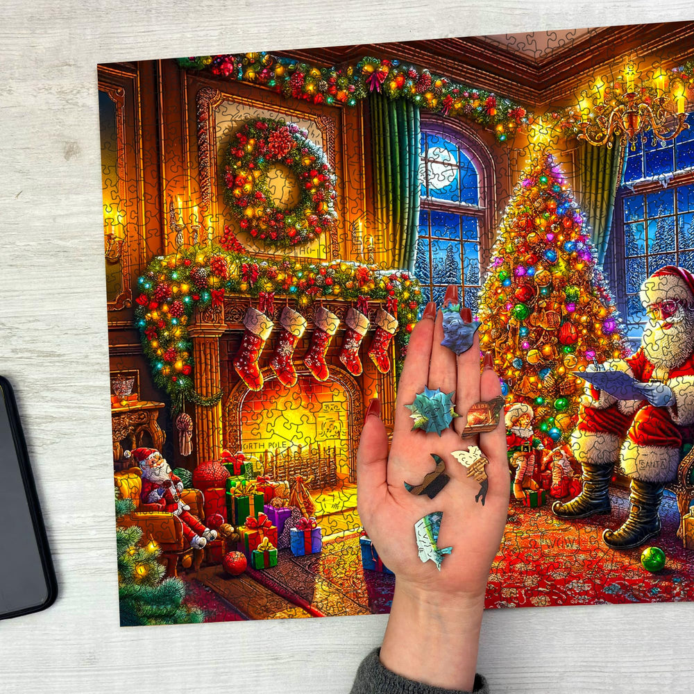 WOODEN.CITY Santa and rooftops scene sparks festive decorating and storytelling.