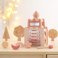Wooden Teether top flips inside the box for compact storage and easy packing
