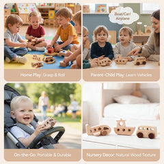 WOODEN TEETHER rolling beads inside produce soft rattling sounds during playtime