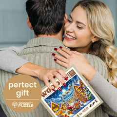 WOODEN.CITY finished puzzle size 21.25 x 15.5 inches for display