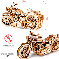 WOODEN.CITY Cruiser VTwin puzzle side profile showing detailed gears for authentic look