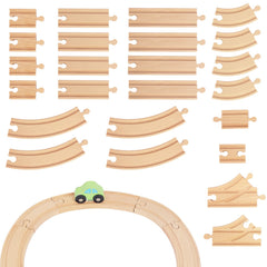 WoodenEdu 24-piece train track set showcases premium beech wood for durable play.